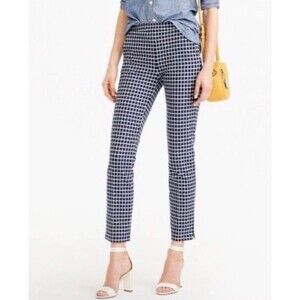 J. Crew Martie Pants Size 8 Preppy Blue White Windowpane Side Zip